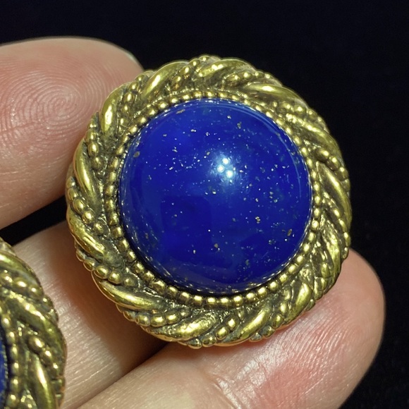🖤Vtg💕80s blue and gold clip earrings - Picture 3 of 11